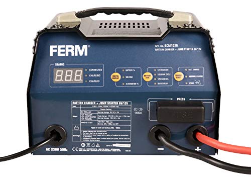 FERM BCM1020 Caricabatterie Auto 6-12V con Avviamento 75A