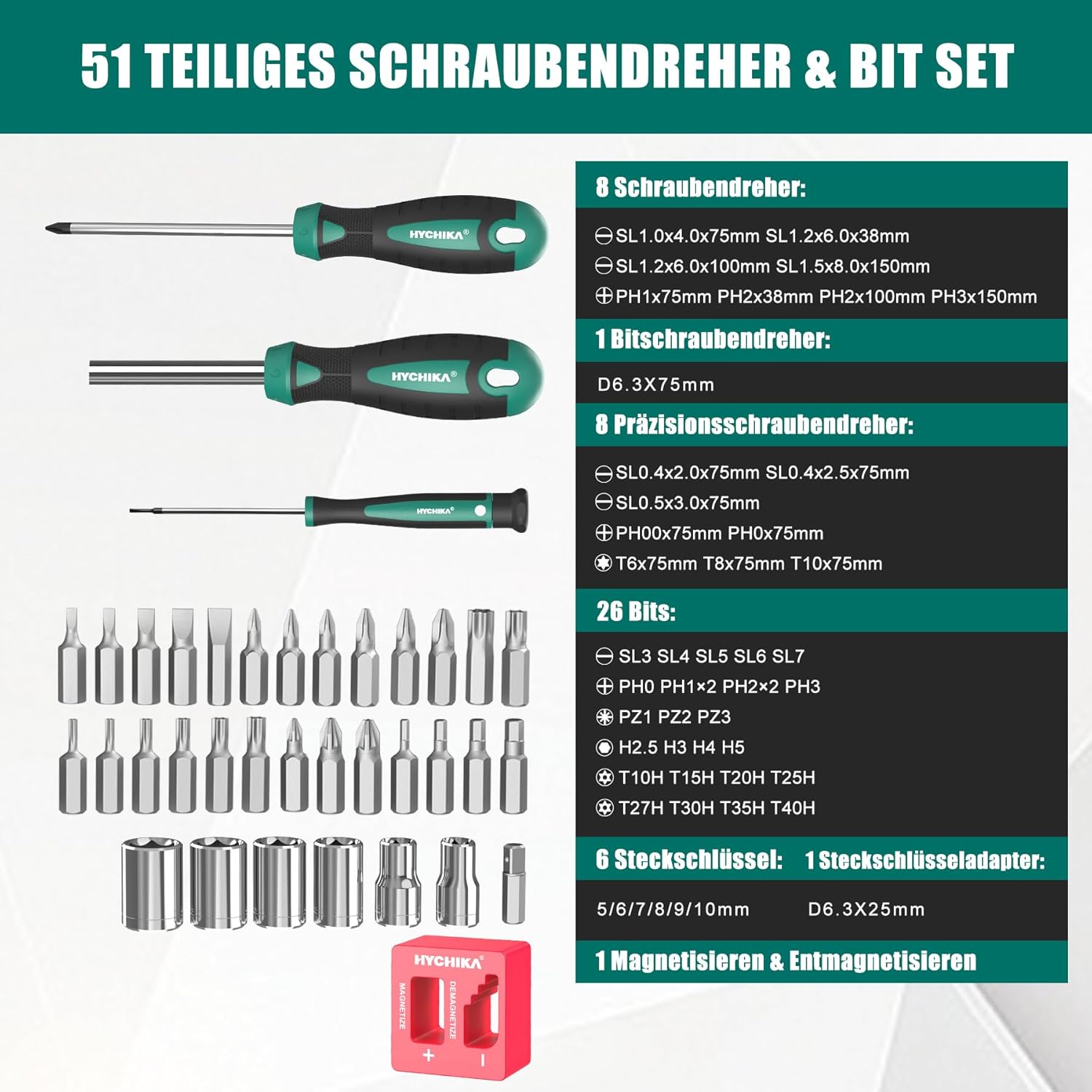 HYCHIKA Set Cacciaviti 51 Pezzi CR-V Magnetici