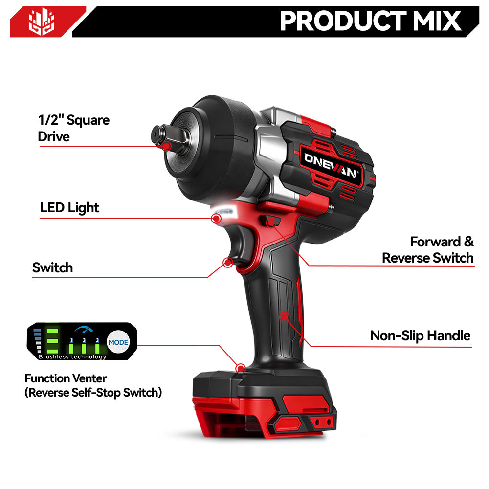 ONEVAN Cordless Tool Set avvitatori impulsi 1/2 kit 3 pezzi 2800Nm