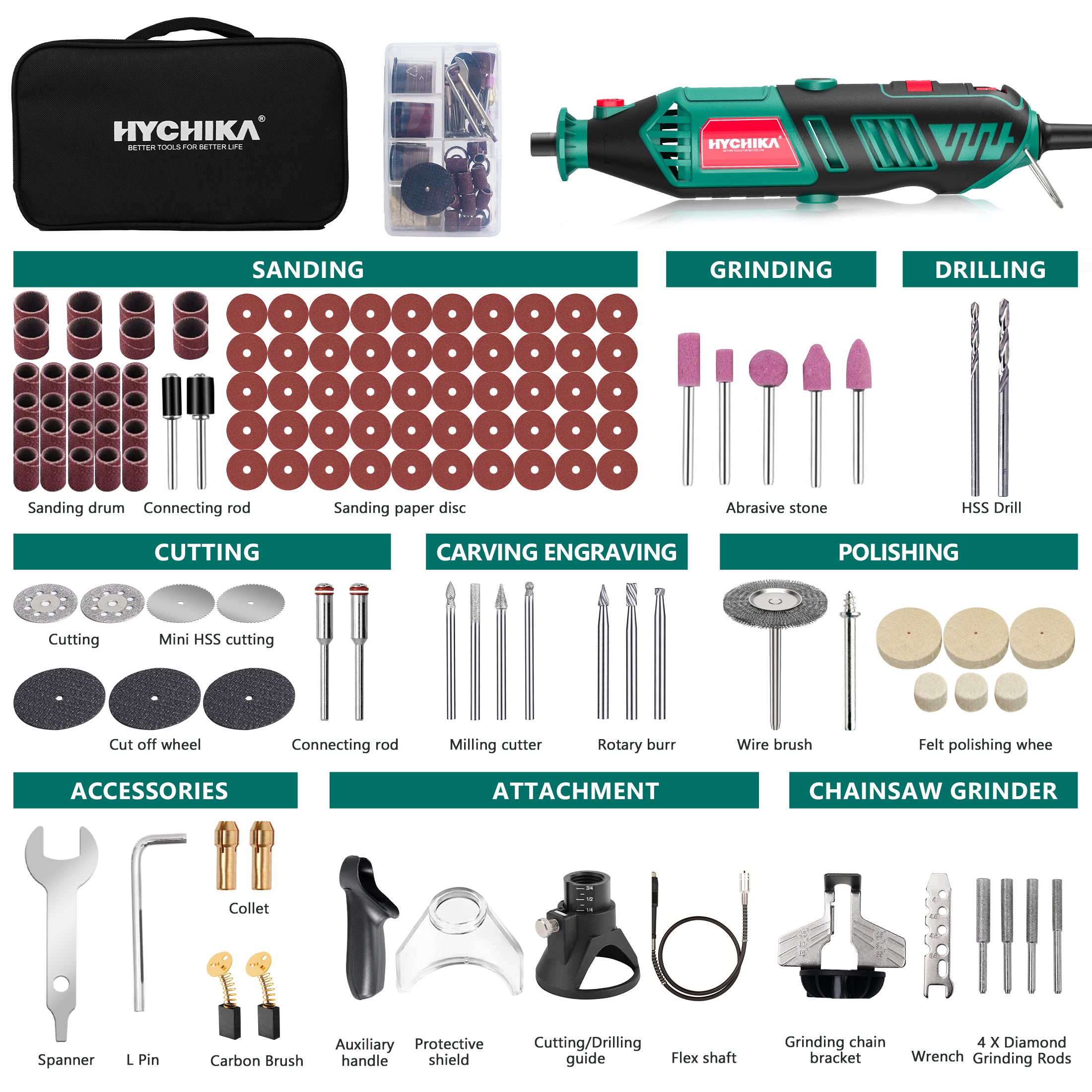 HYCHIKA Utensile Rotativo Multifunzione 179pz 180W