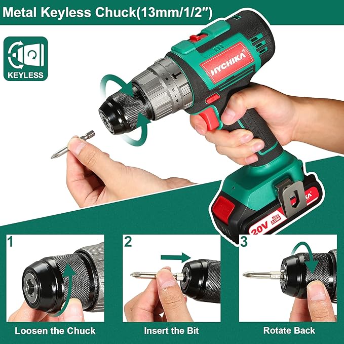 HYCHIKA Trapano Battente Brushless 20V 2.0Ah 60Nm