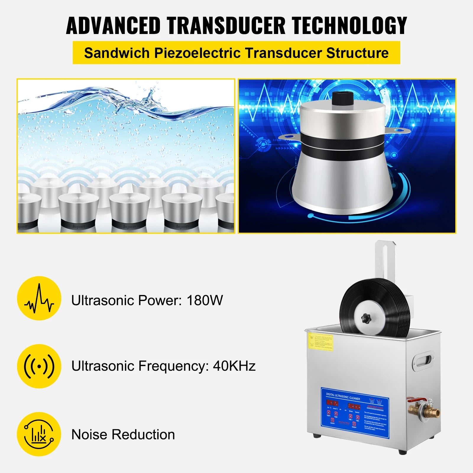 Sihao Ultrasonic Cleaners 6L 180W pulitore vinili 40kHz con rack