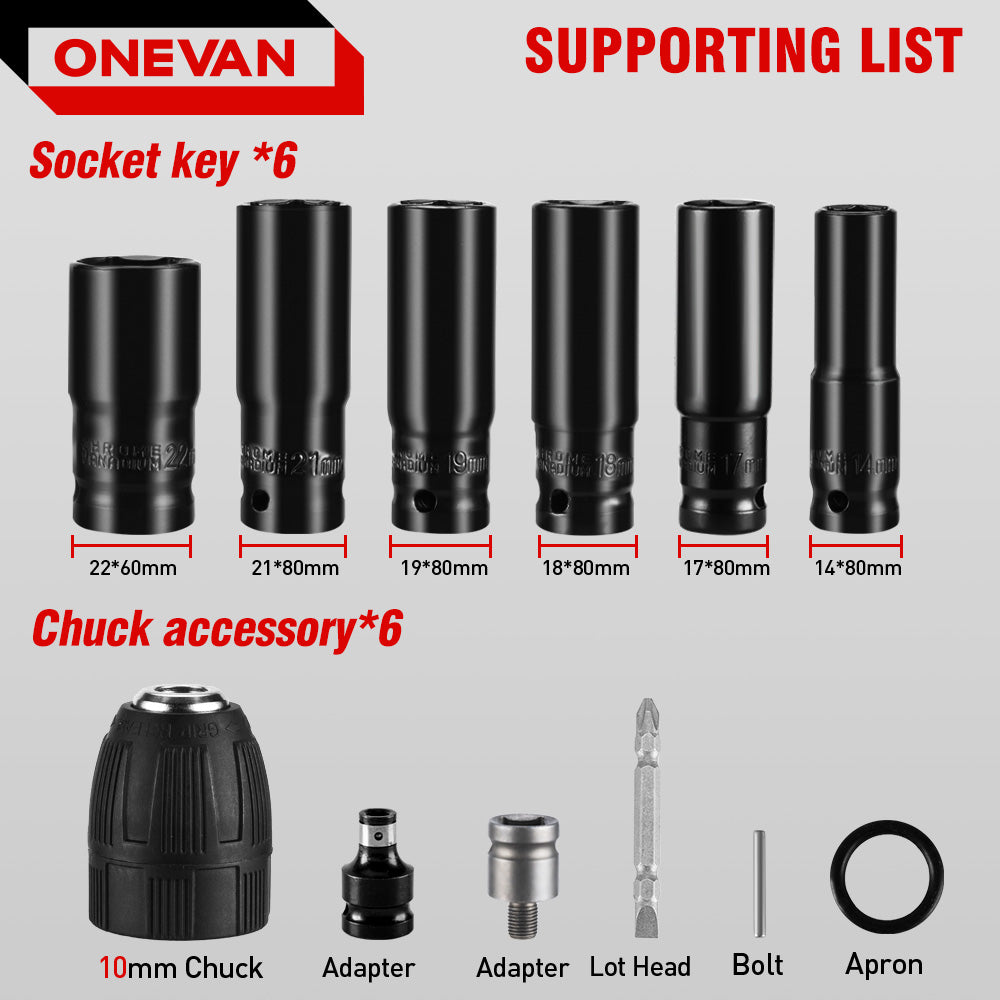 ONEVAN Tool Accessories set bussole 12 pezzi metallo 14-22mm