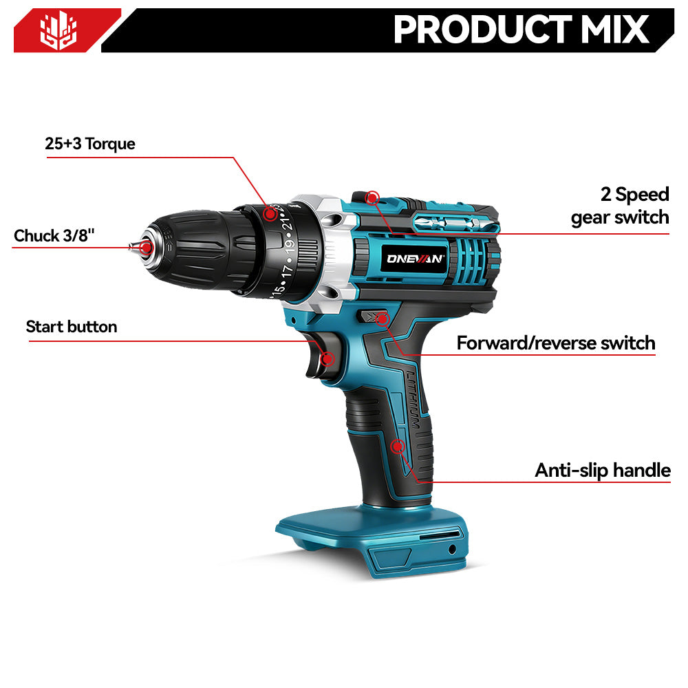 ONEVAN Home Improvement trapano avvitatore 38Nm 24pz blu