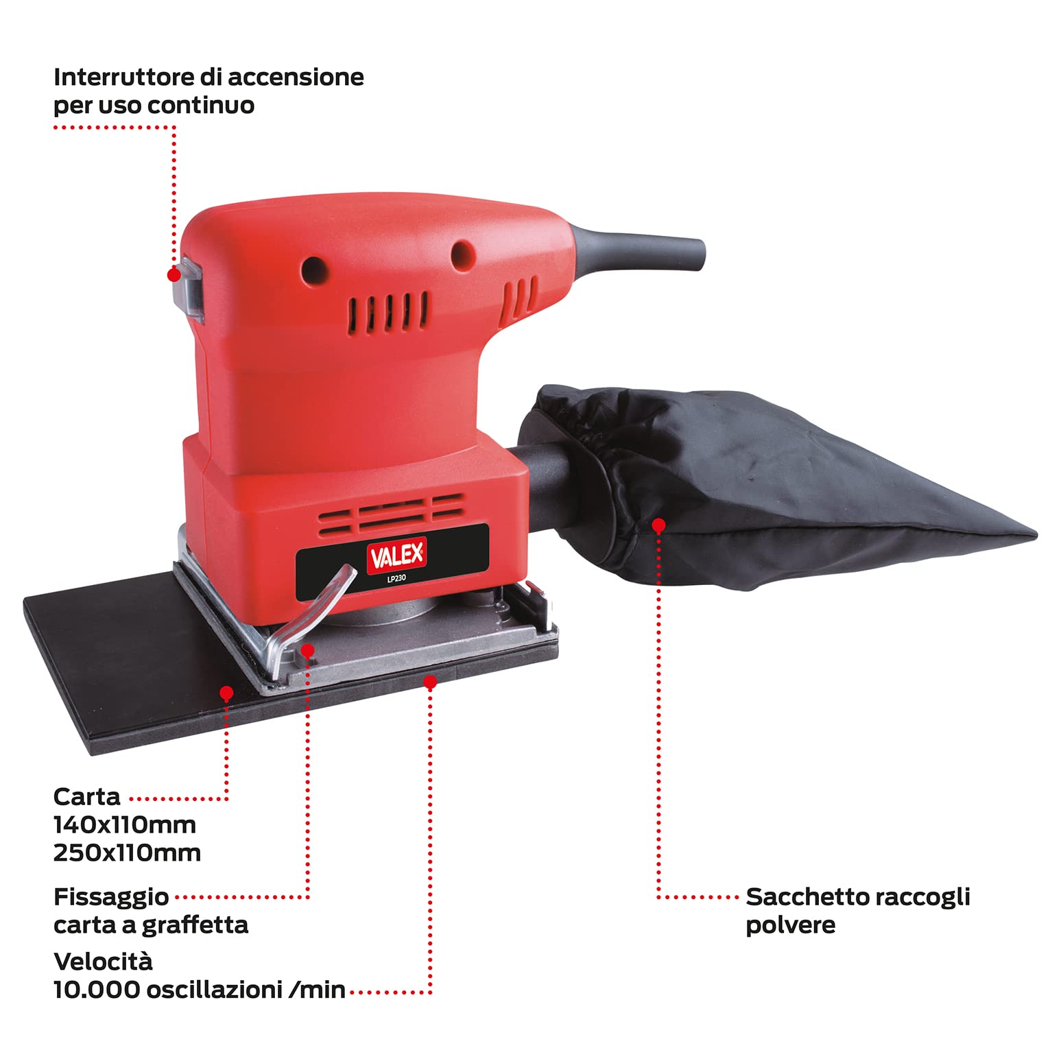 Valex LP230 Levigatrice Palmare 180W con 2 Piastre e Valigetta