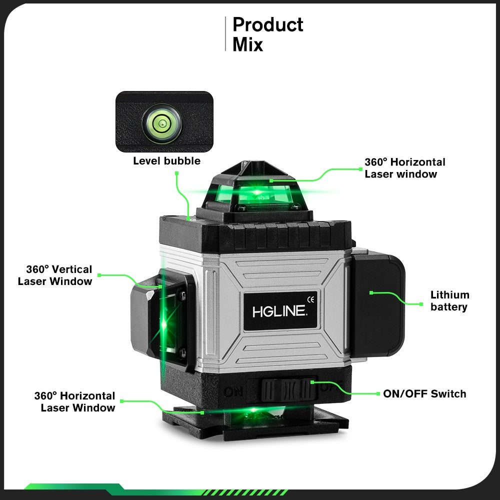 ONEVAN Home Improvement Livello Laser LK-804 Verde 16 Linee 4D 2 Batterie