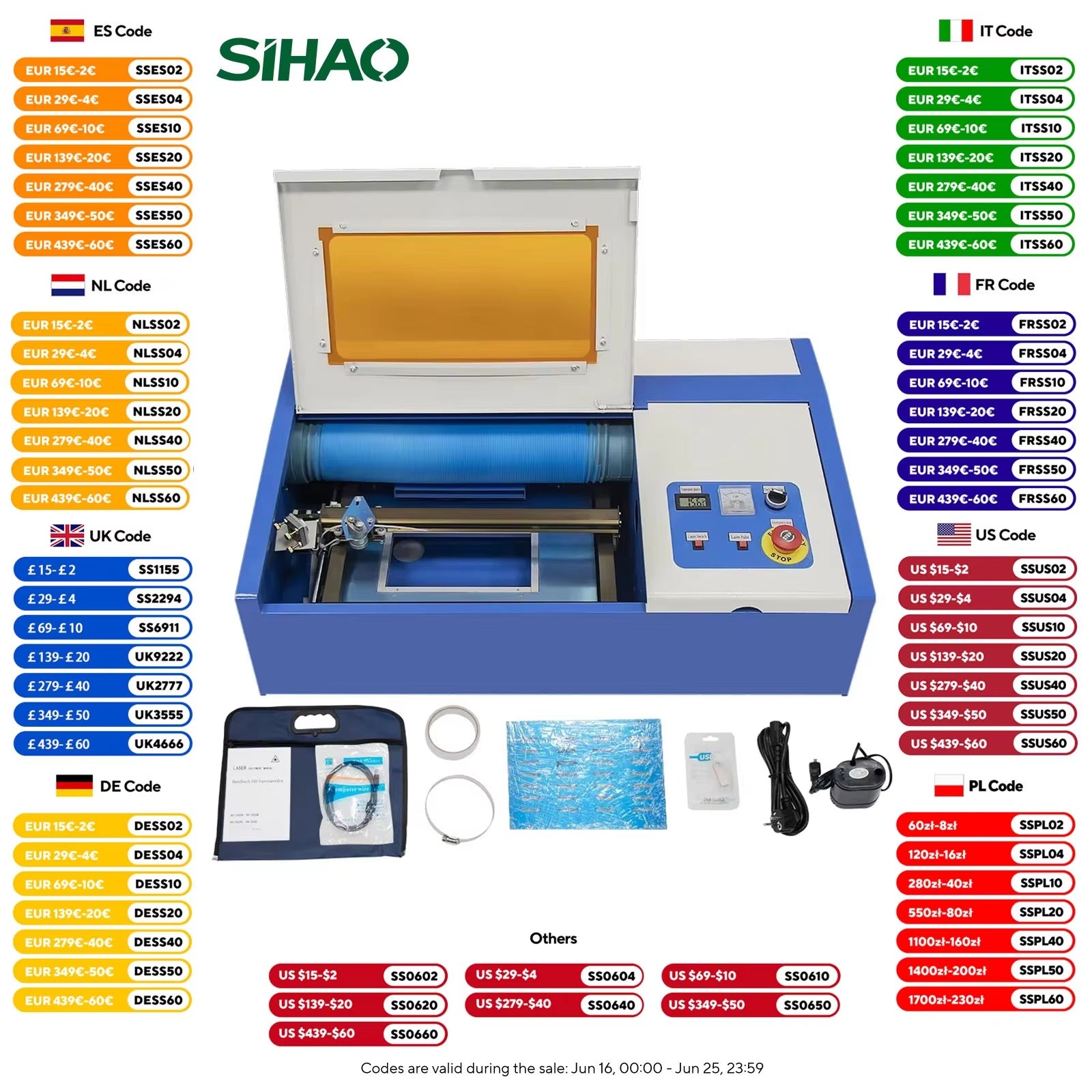 Sihao Laser Engraving Machine CO2 40W Incisore 30x20 cm