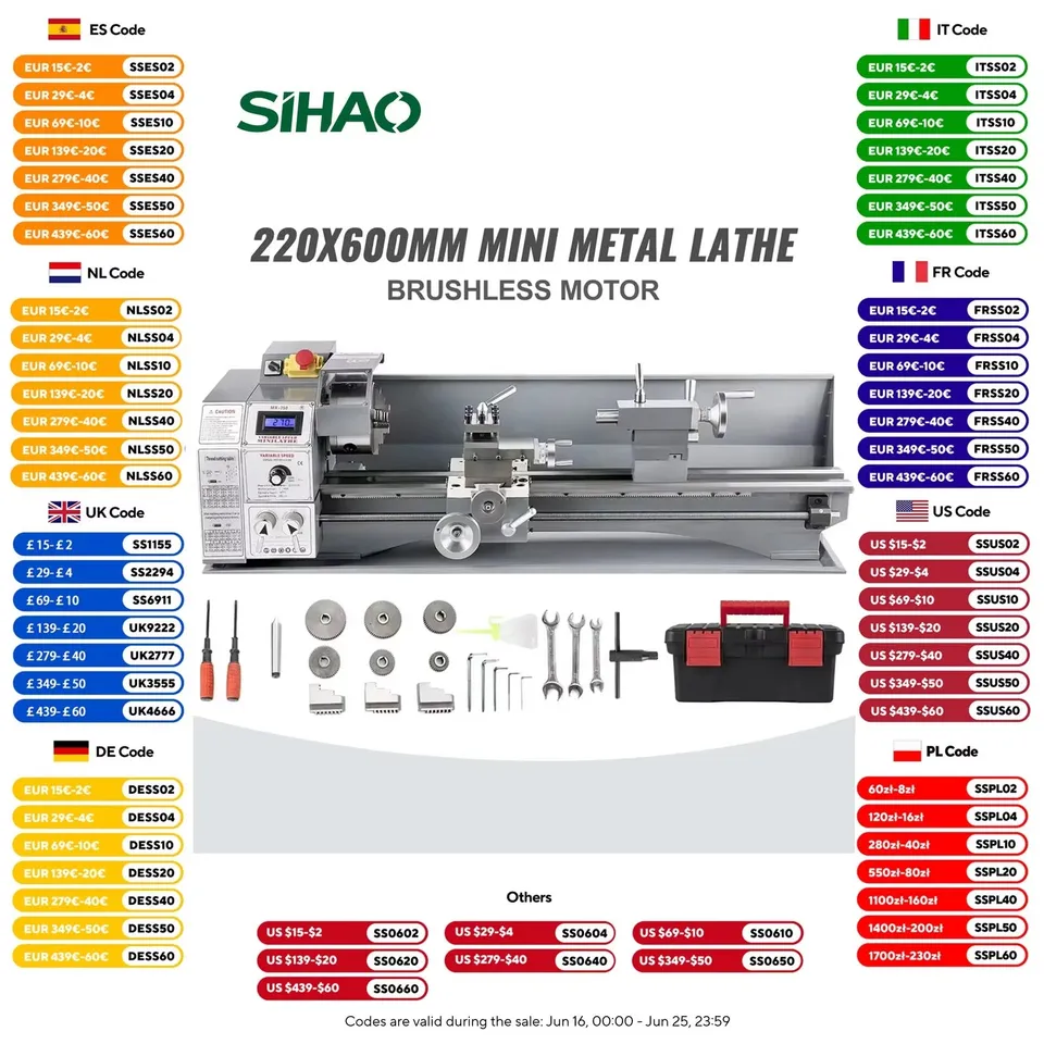 Sihao Tornio Metalli Banco 220x750mm 750W 220V EU Set 1