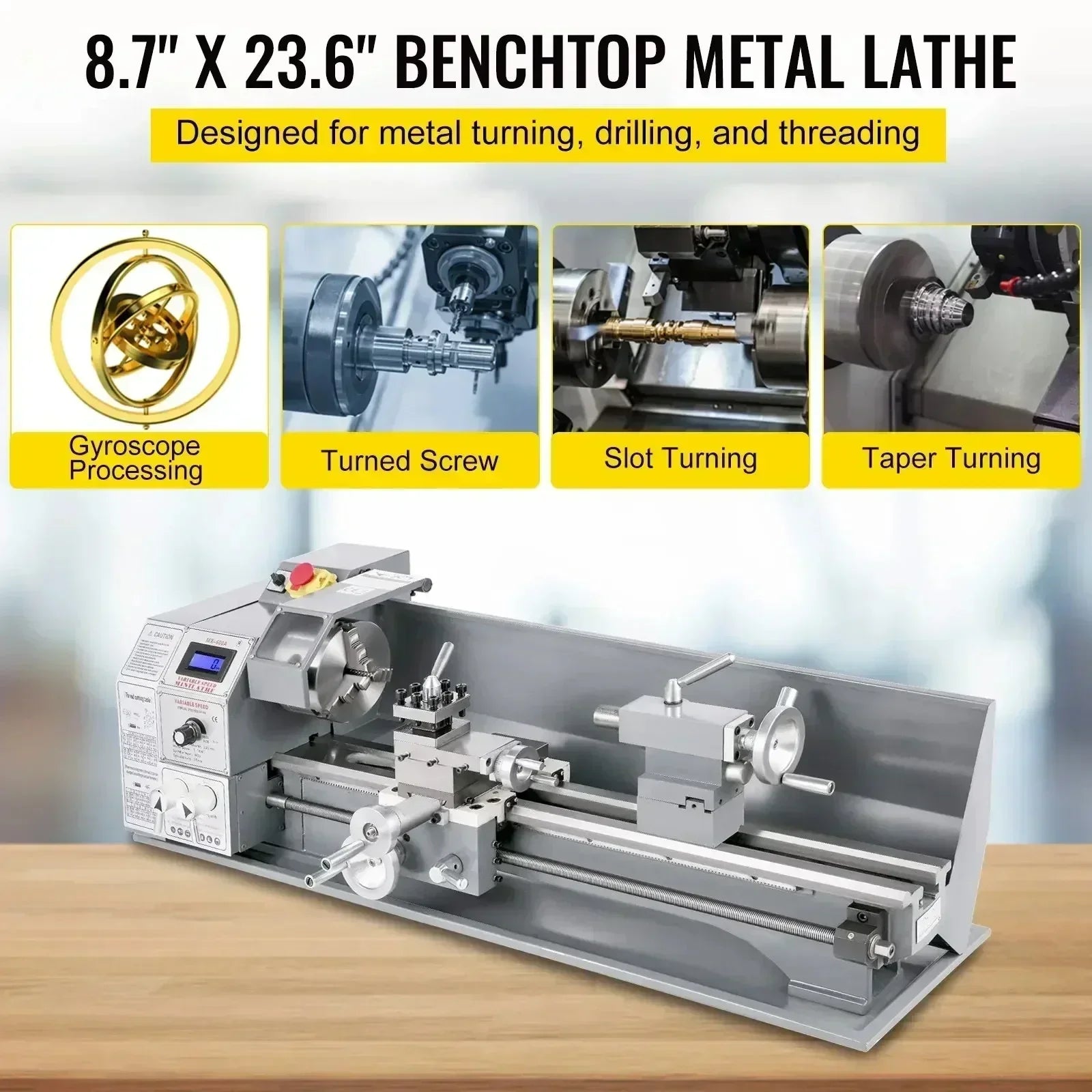 Sihao Lathe Mini tornio metalli 220x600 mm 1100W 3 griffe