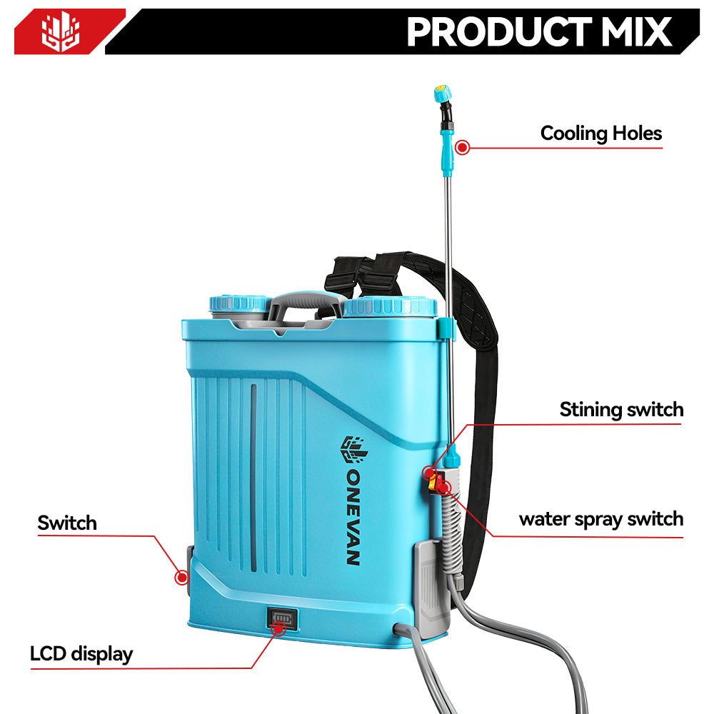 ONEVAN Garden Tools Irroratrice a Spalla 20L a Batteria 21V Miscelatore
