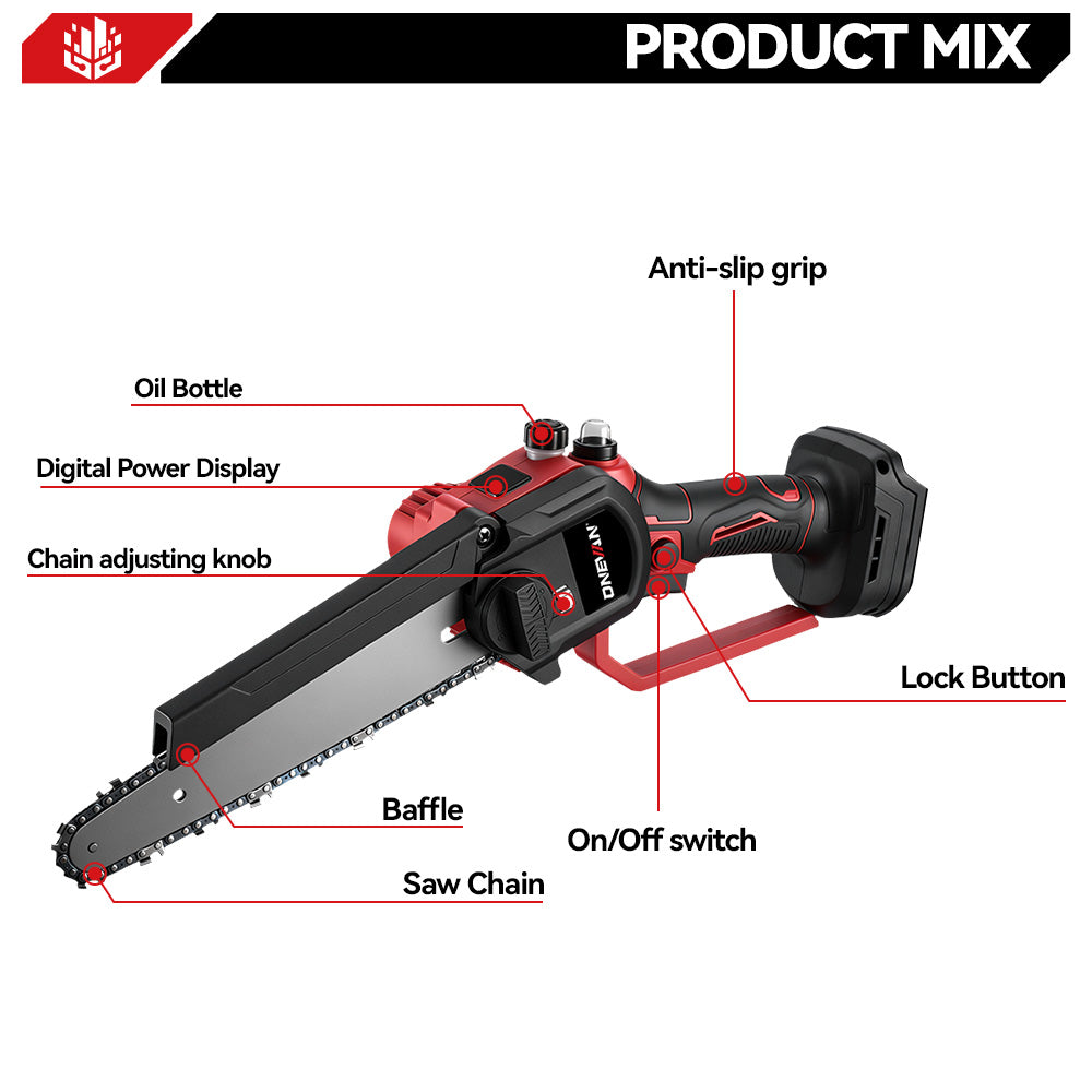ONEVAN Garden Tools Motosega 8" 450W con 2 Batterie