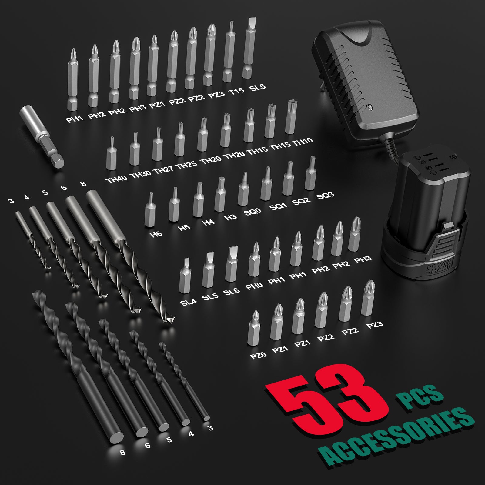 HYCHIKA trapano avvitatore brushless 16,8V 45Nm mandrino 10mm 53pz