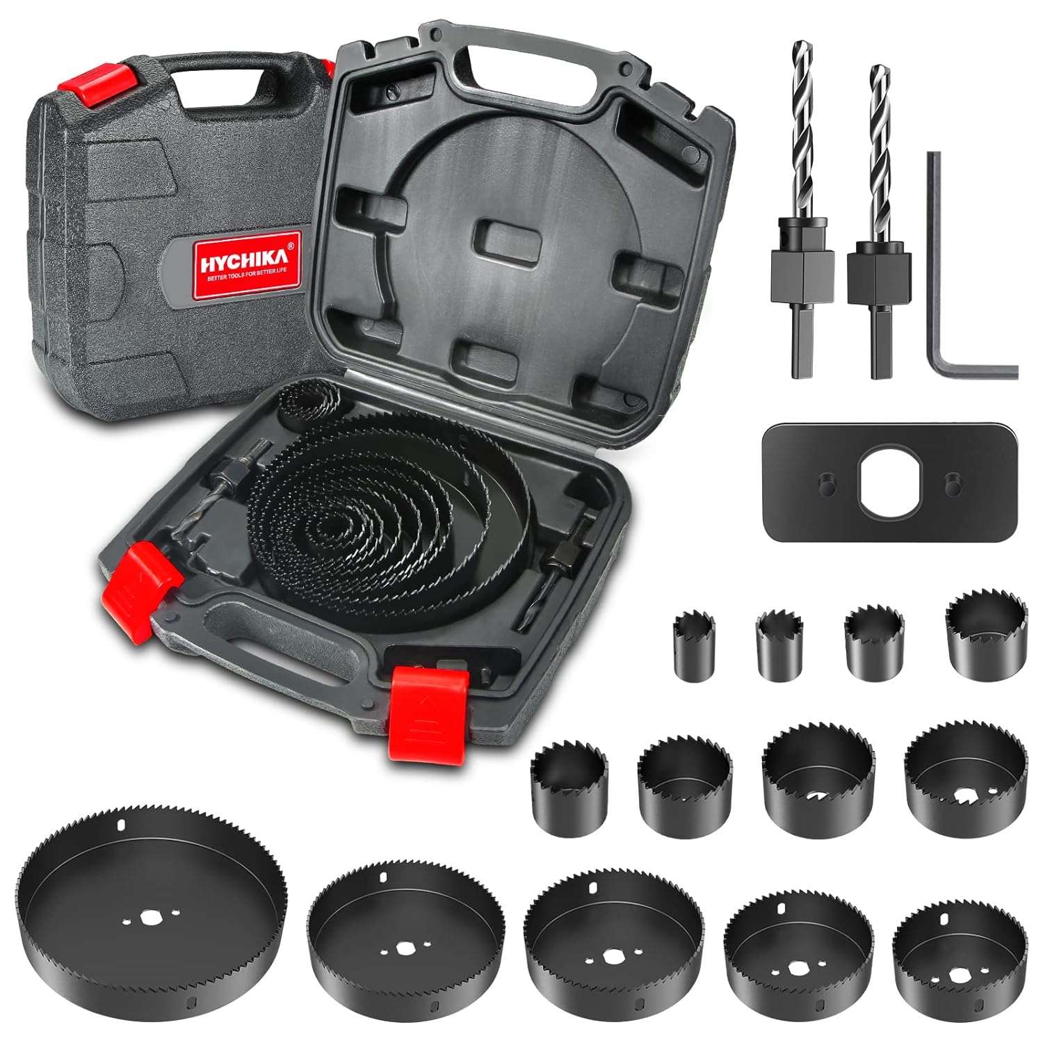 HYCHIKA Set Seghe a Tazza 19 Pezzi 19-152mm Legno PVC