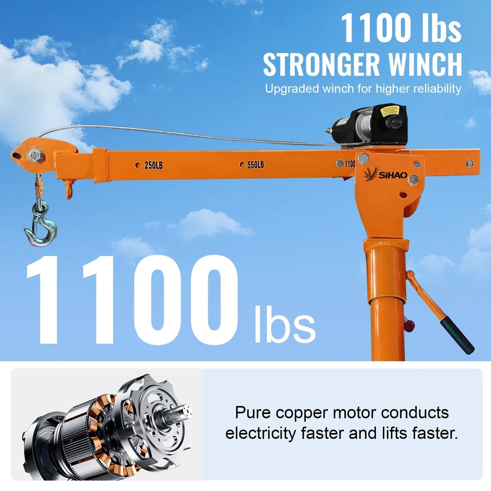 Sihao Winches Gru Camion 3500lbs con Verricello 1100lbs 360°