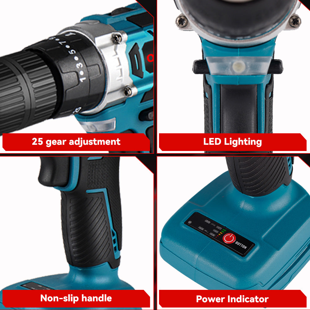 ONEVAN Home Improvement Trapano Avvitatore 54N·m Brushless 13mm 2 Batterie