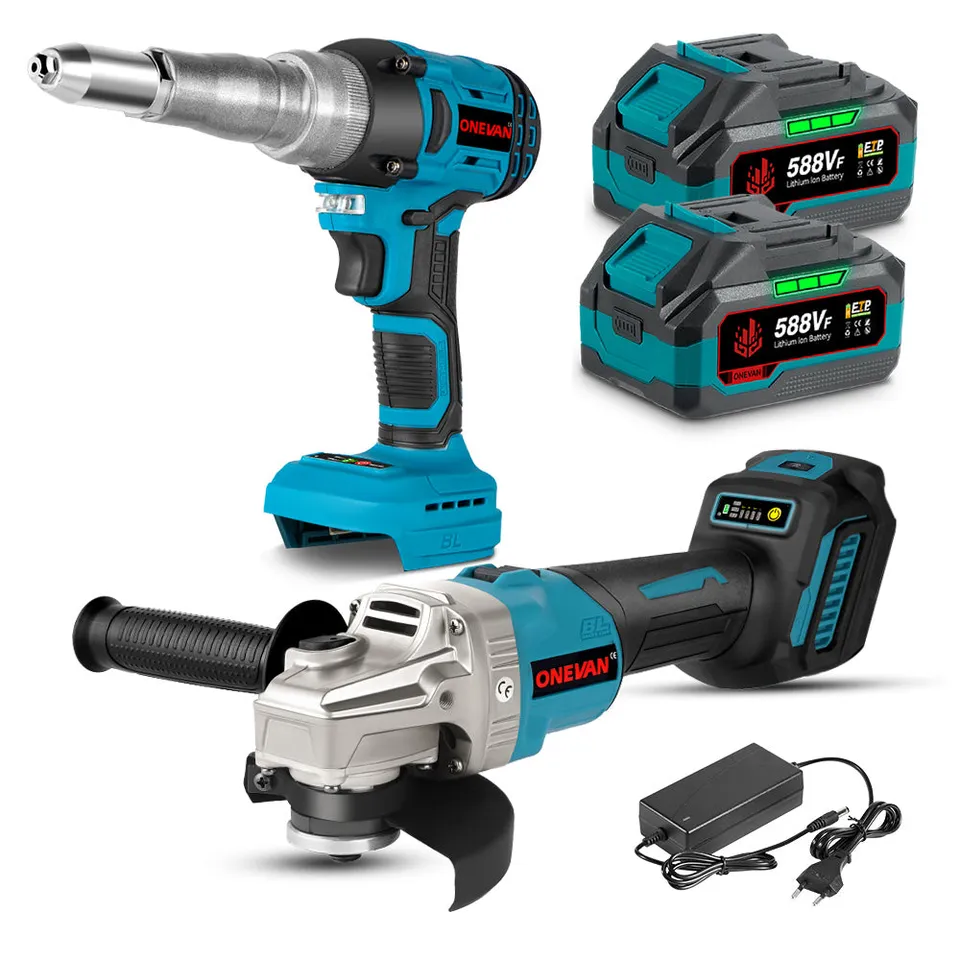 ONEVAN Cordless Tool Set kit smerigliatrice 125mm + rivettatrice 3Ah