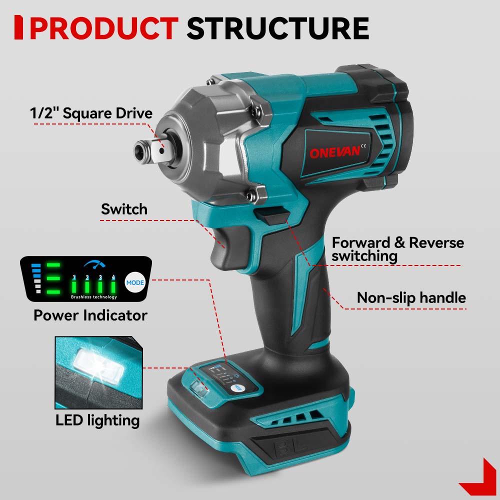 ONEVAN Cordless Tool Set avvitatore 1/2" 1200Nm + lucidatrice