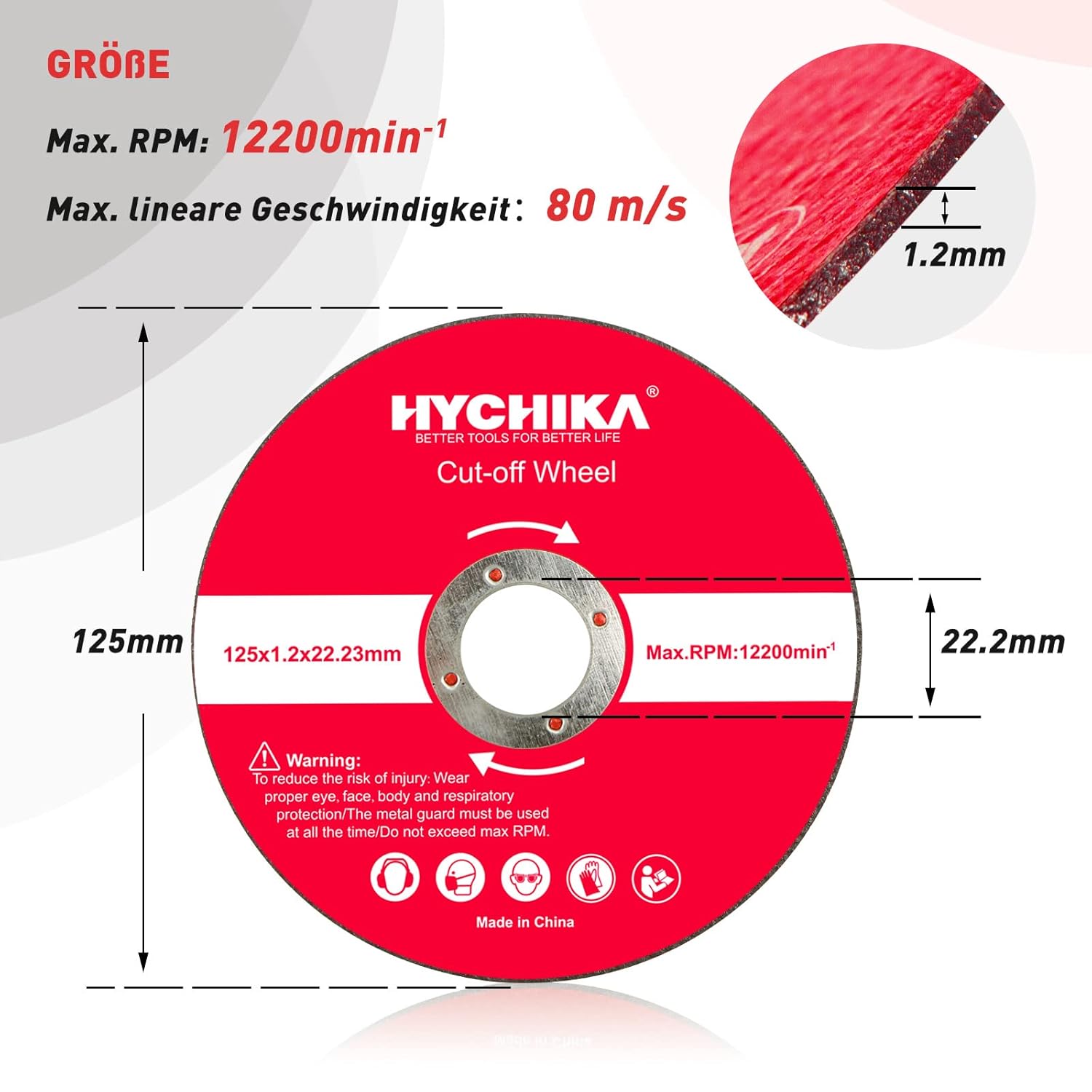 HYCHIKA dischi taglio metallo 125mm 1,2mm pacco 10pz foro 22,2mm