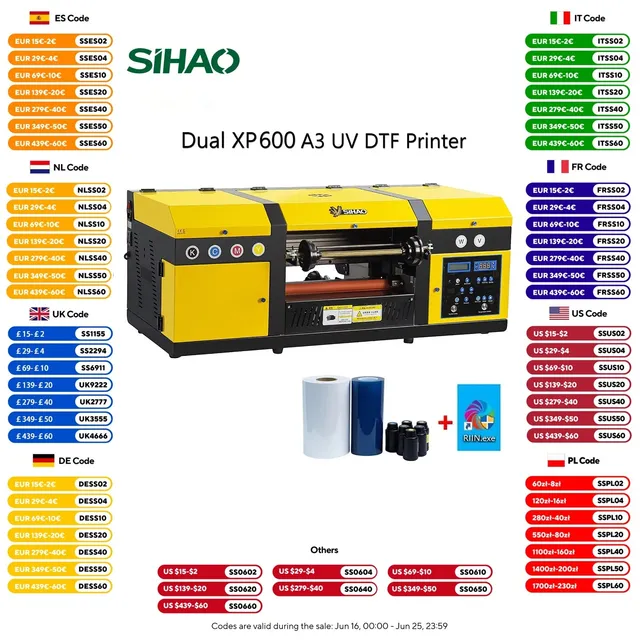 Sihao XP600 Stampante UV DTF A3 4 Colori 220V