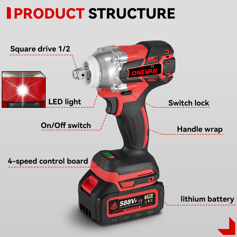 ONEVAN Automotive Tools chiave impulsi 1/2" 520N·m rossa EU