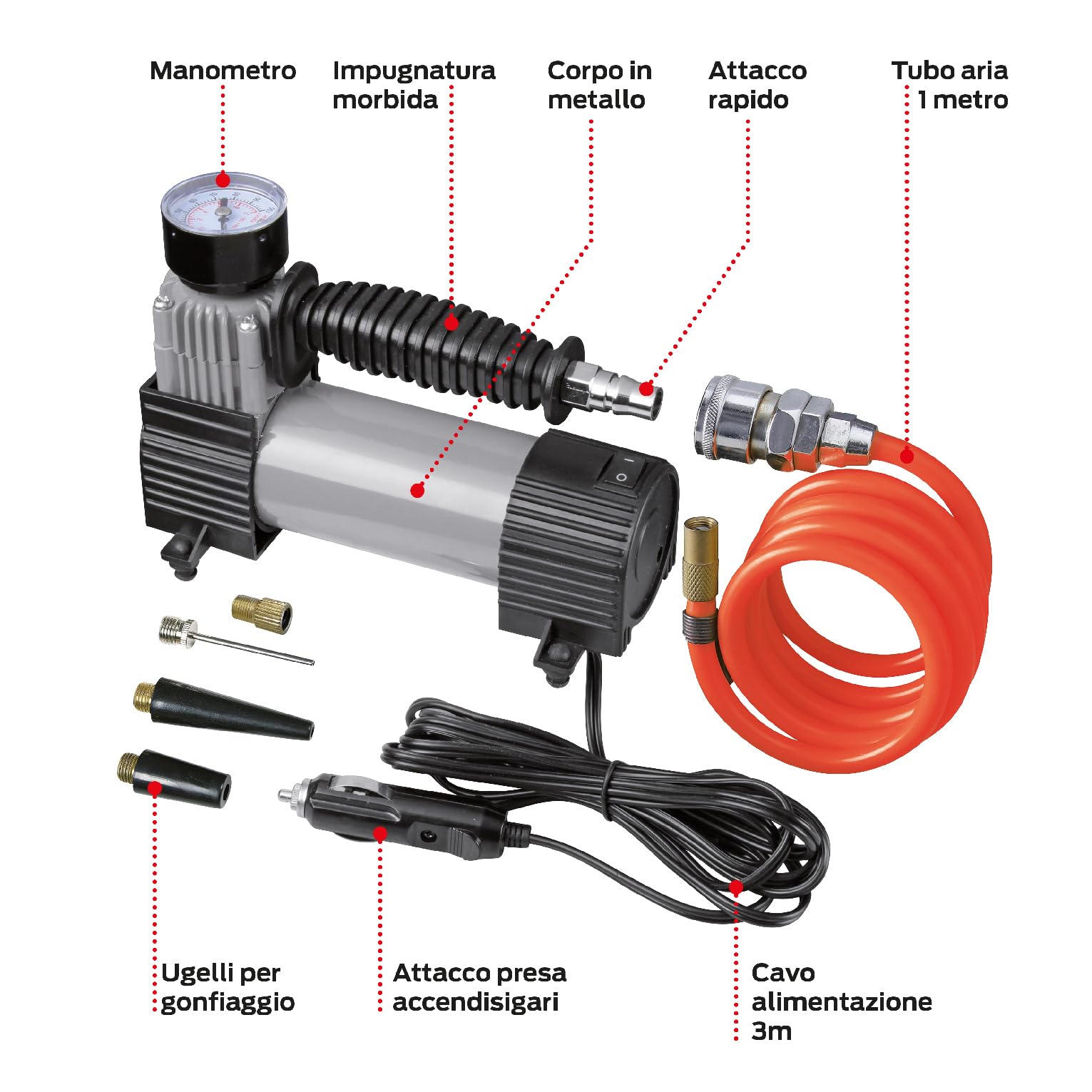 VALEX MET21 Minicompressore 12V auto 7 bar con manometro