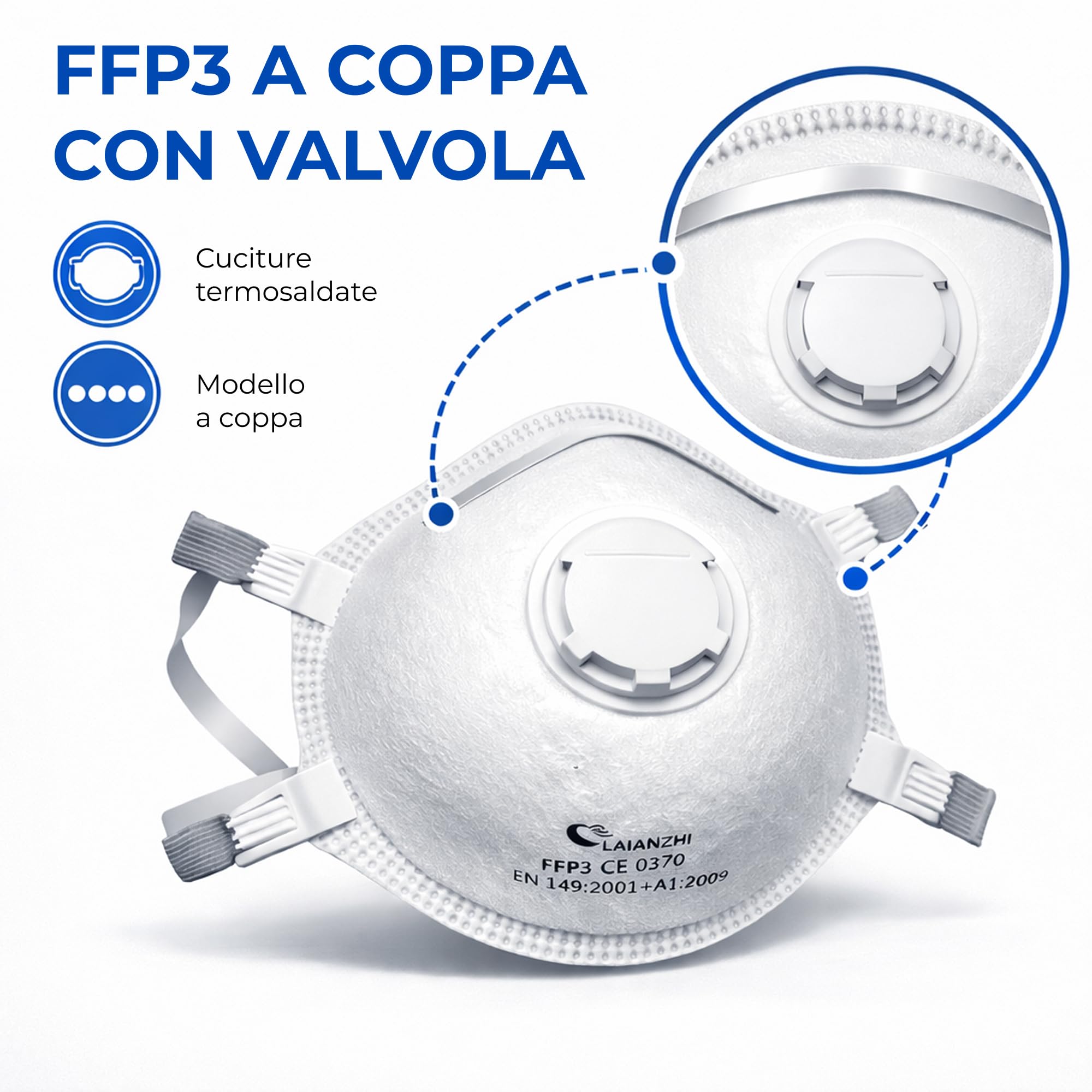 Ventux Mascherina FFP3 a Coppa con Valvola 9 Pezzi