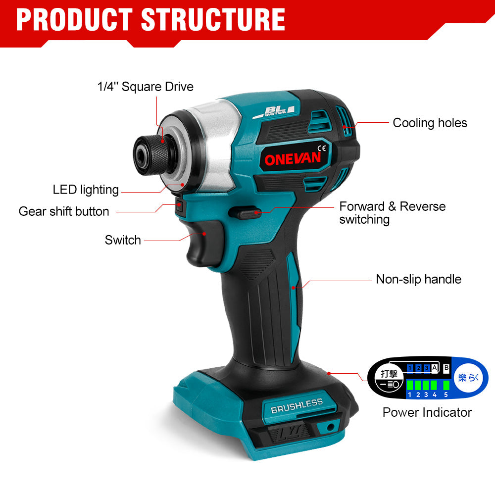 ONEVAN Cordless Tool Set avvitatore 1/2"+1/4" 3Ah EU