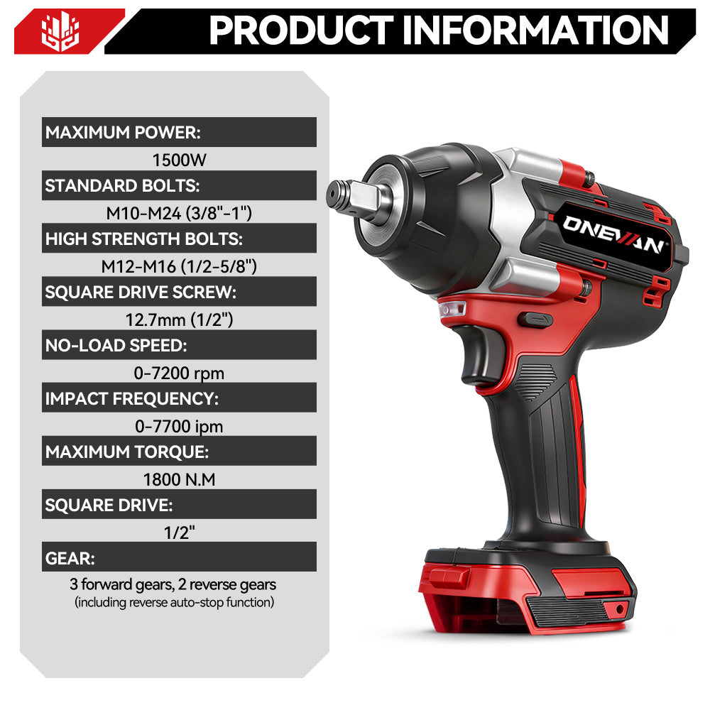 ONEVAN Cordless Tool Set avvitatori 1/2" 1200+1800Nm EU