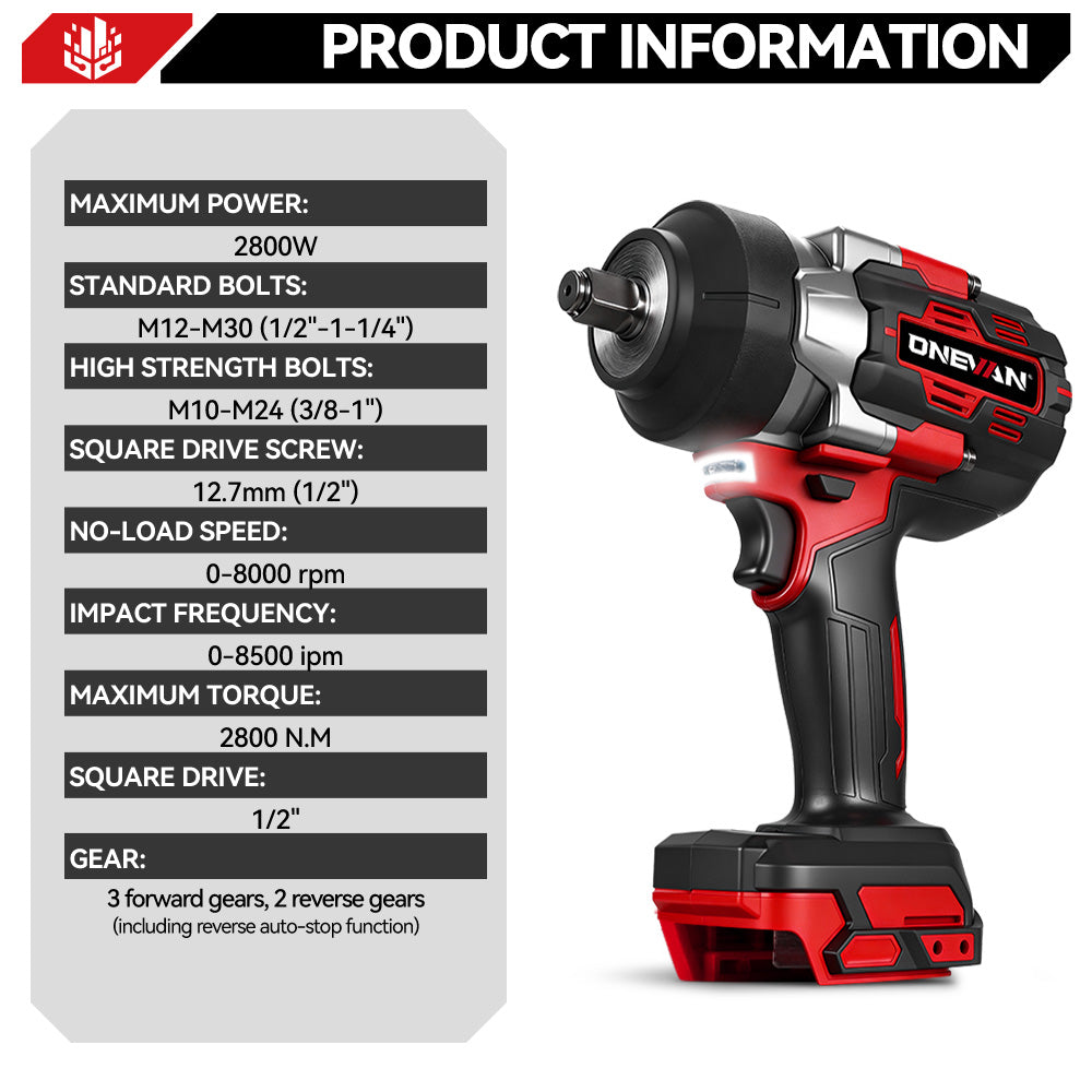 ONEVAN Cordless Tool Set avvitatori impulsi 1/2 kit 3 pezzi 2800Nm