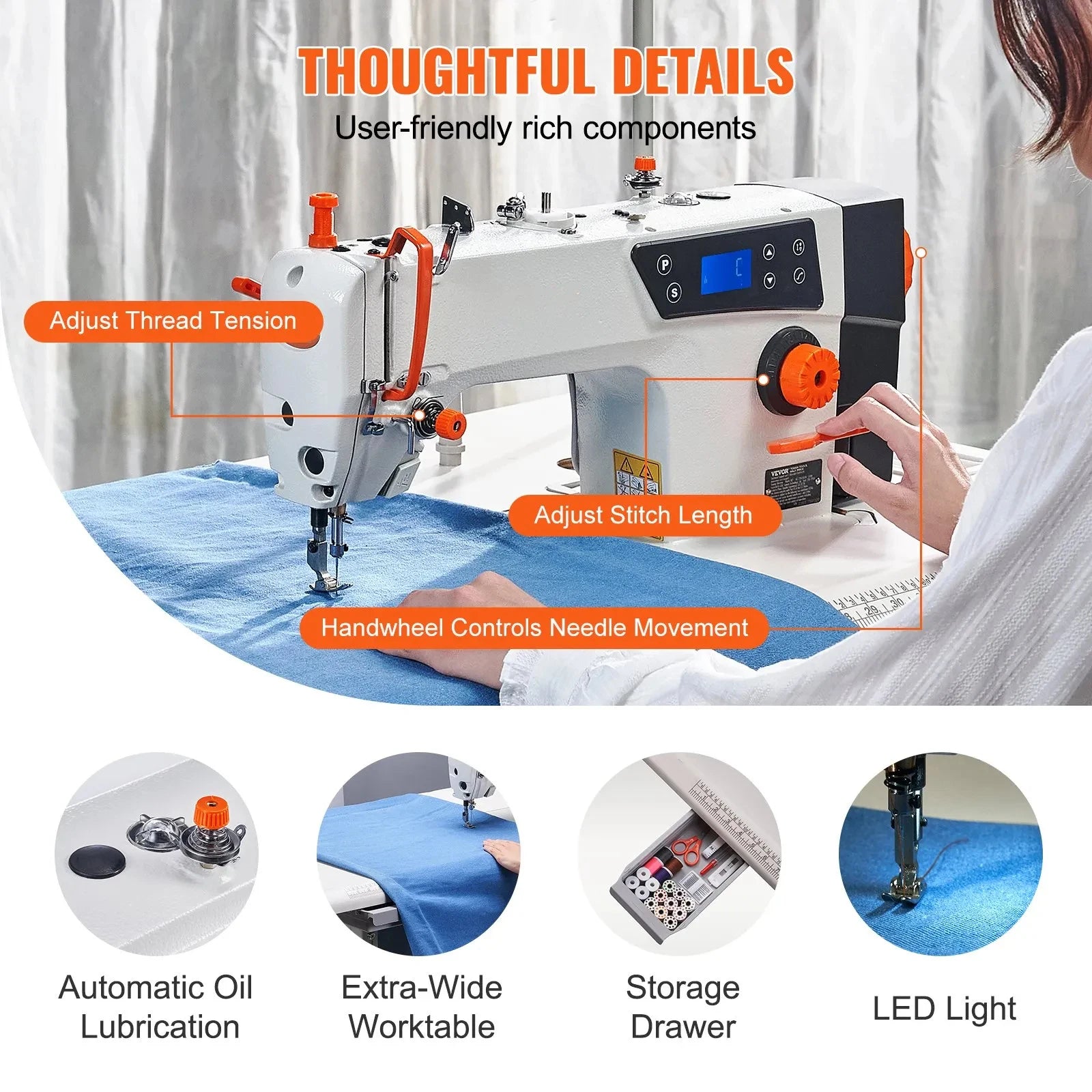 Sihao M2 macchina da cucire industriale 550W 5000 punti pelle