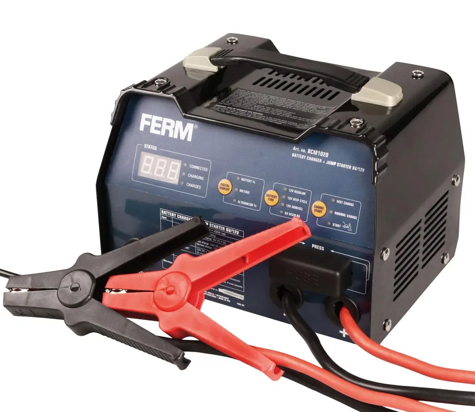 FERM BCM1020 Caricabatterie Auto 6-12V con Avviamento 75A