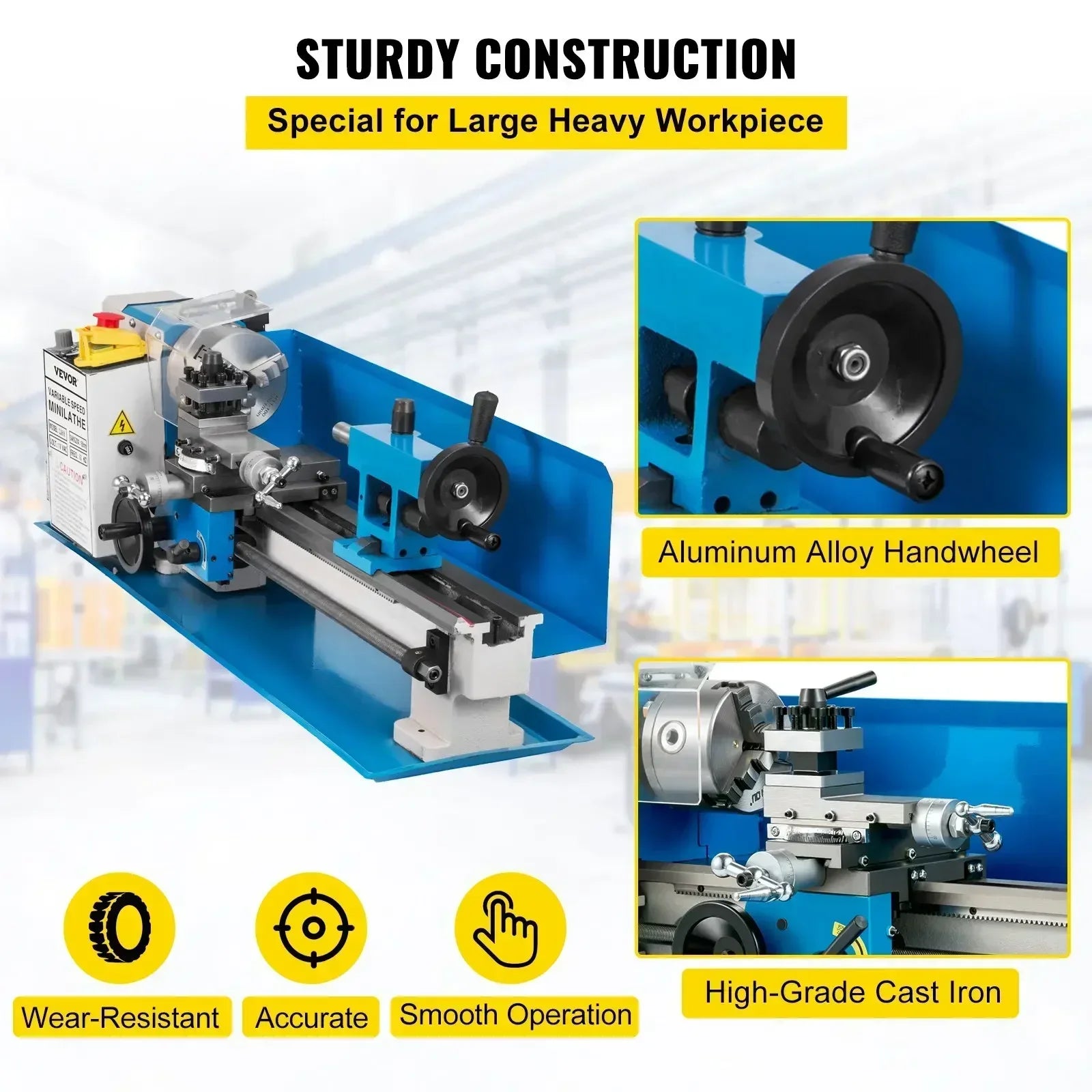 Sihao Lathe Mini Tornio Metalli 550W 180x350 7x14 Nylon Gear