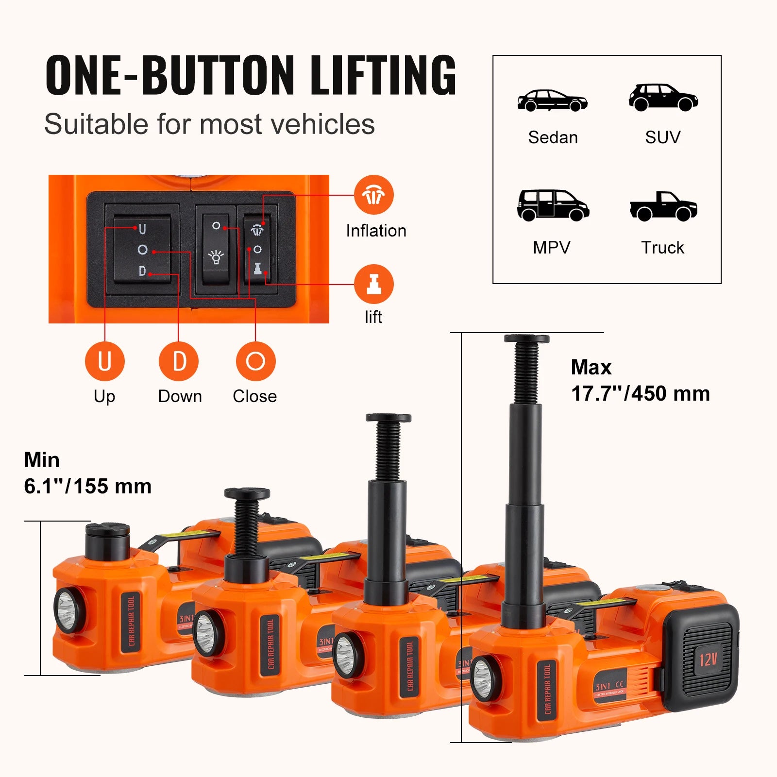 Sihao Kit Cric Auto Elettrico 5T con Chiave e Pompa