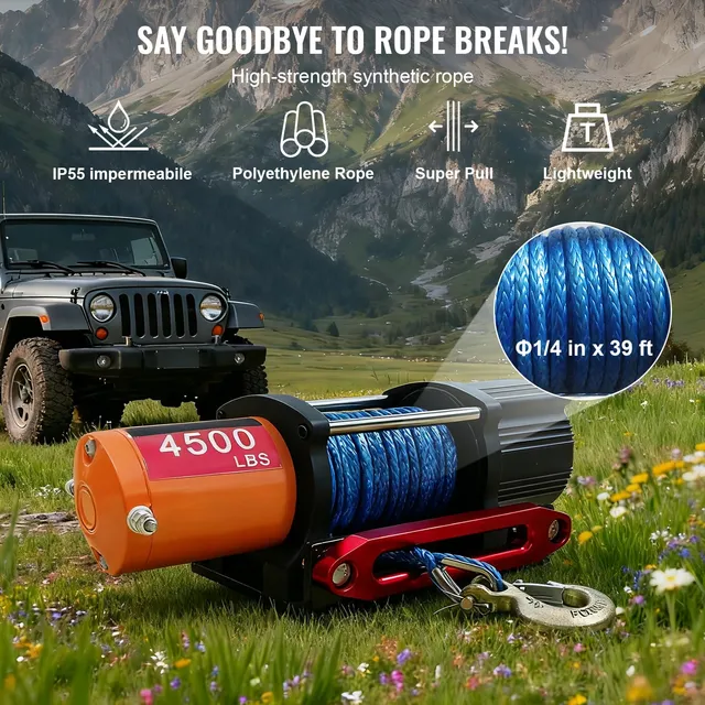 Sihao Winches Verricello Elettrico 12V 4500lbs Corda Nylon