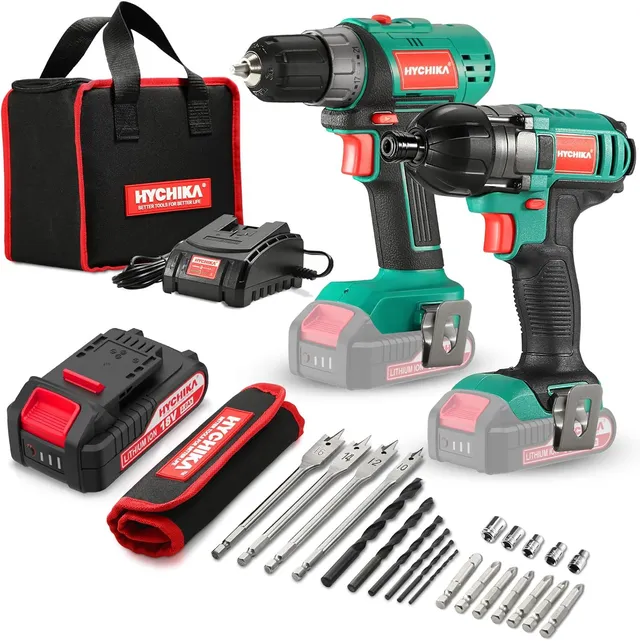 HYCHIKA Drills & Drivers kit trapano + avvitatore 18V 160Nm 2 batterie