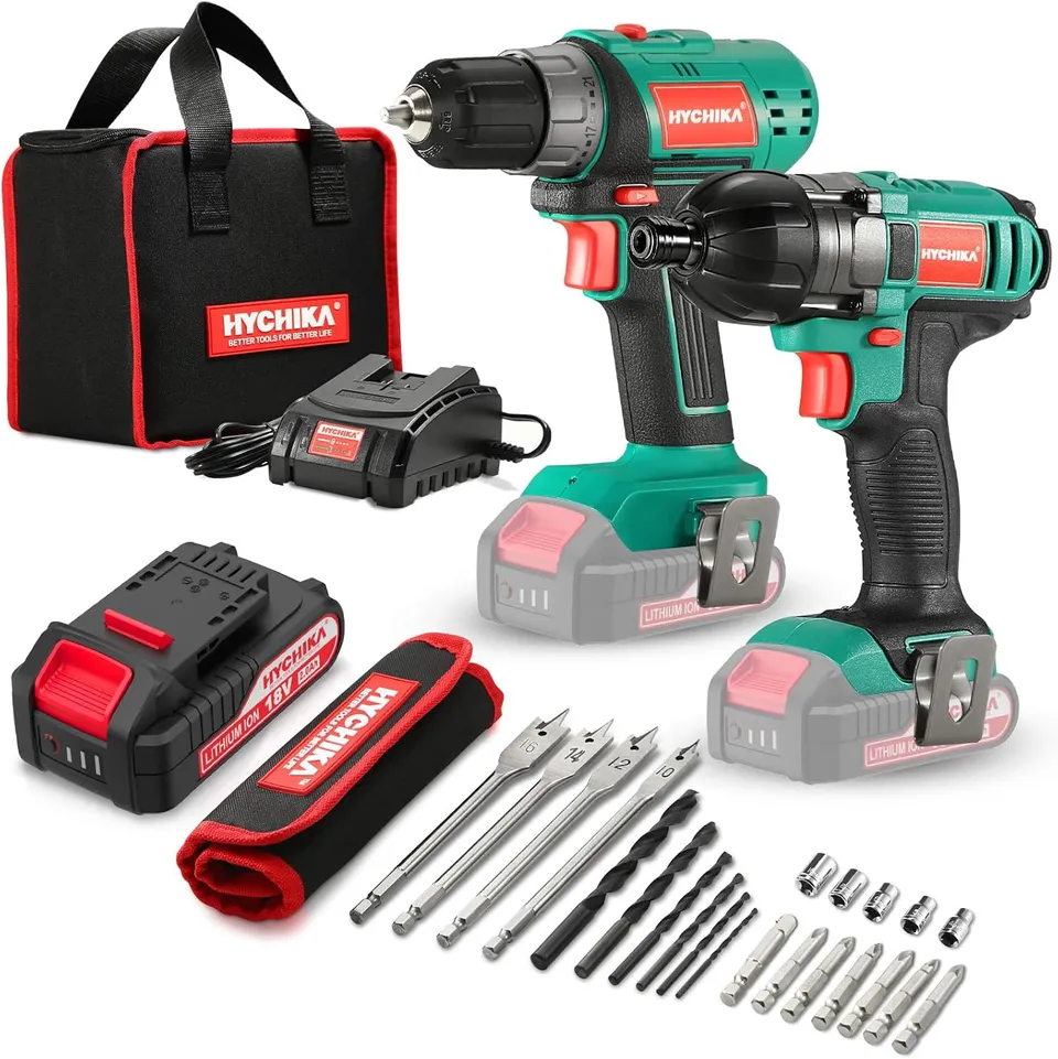 HYCHIKA Drills & Drivers kit trapano + avvitatore 18V 160Nm 2 batterie