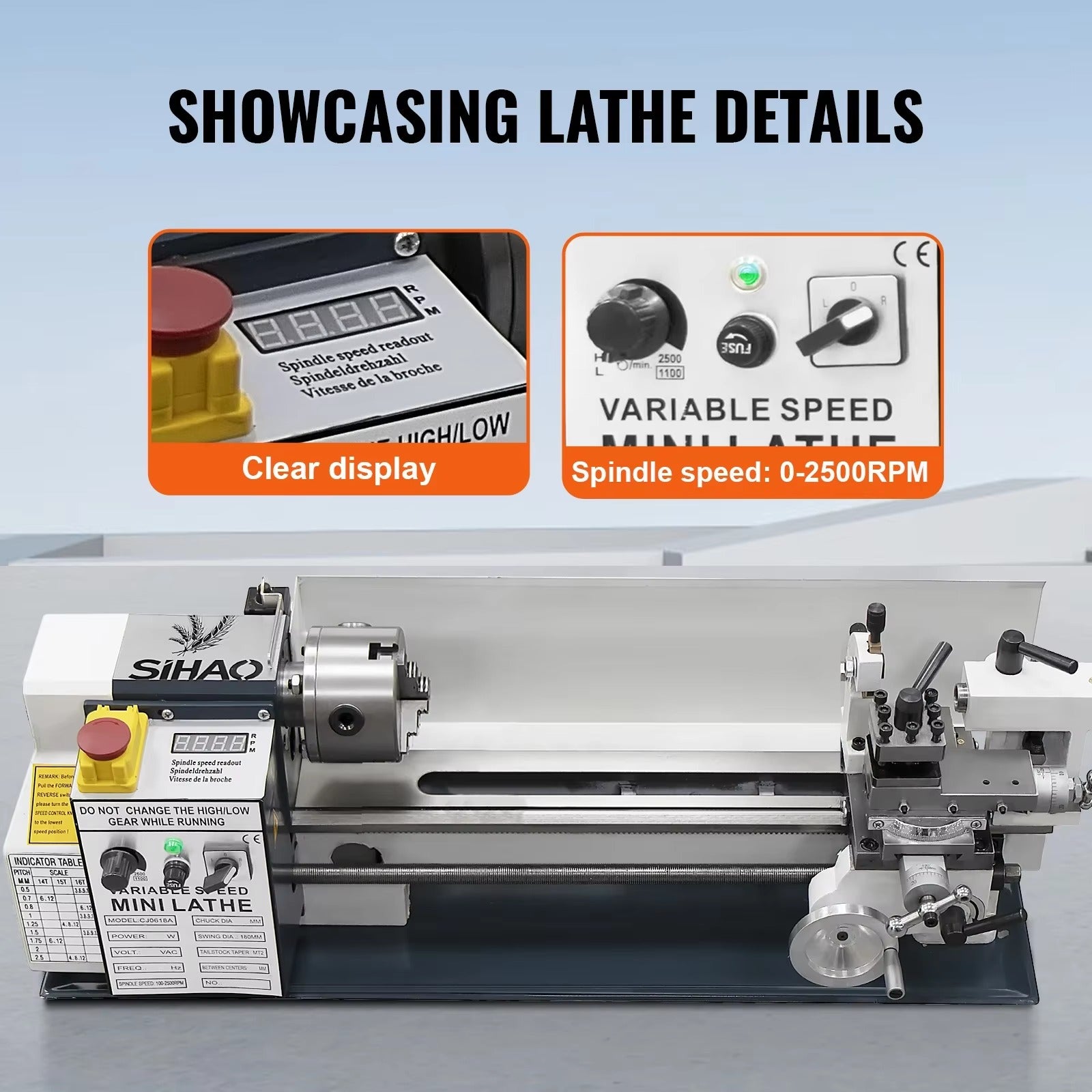 Sihao Lathe 180x350 tornio metalli 750W 220V senza logo