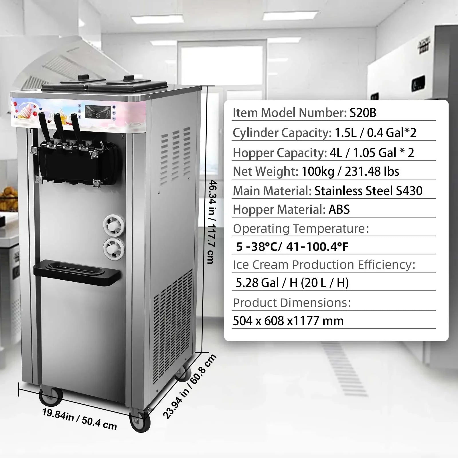 Sihao Ice Cream Maker Gelatiera Soft S20B 1400W 20L/h
