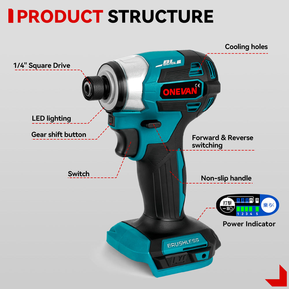 ONEVAN Cordless Tool Set kit elettroutensili 3pz 3.0Ah brushless