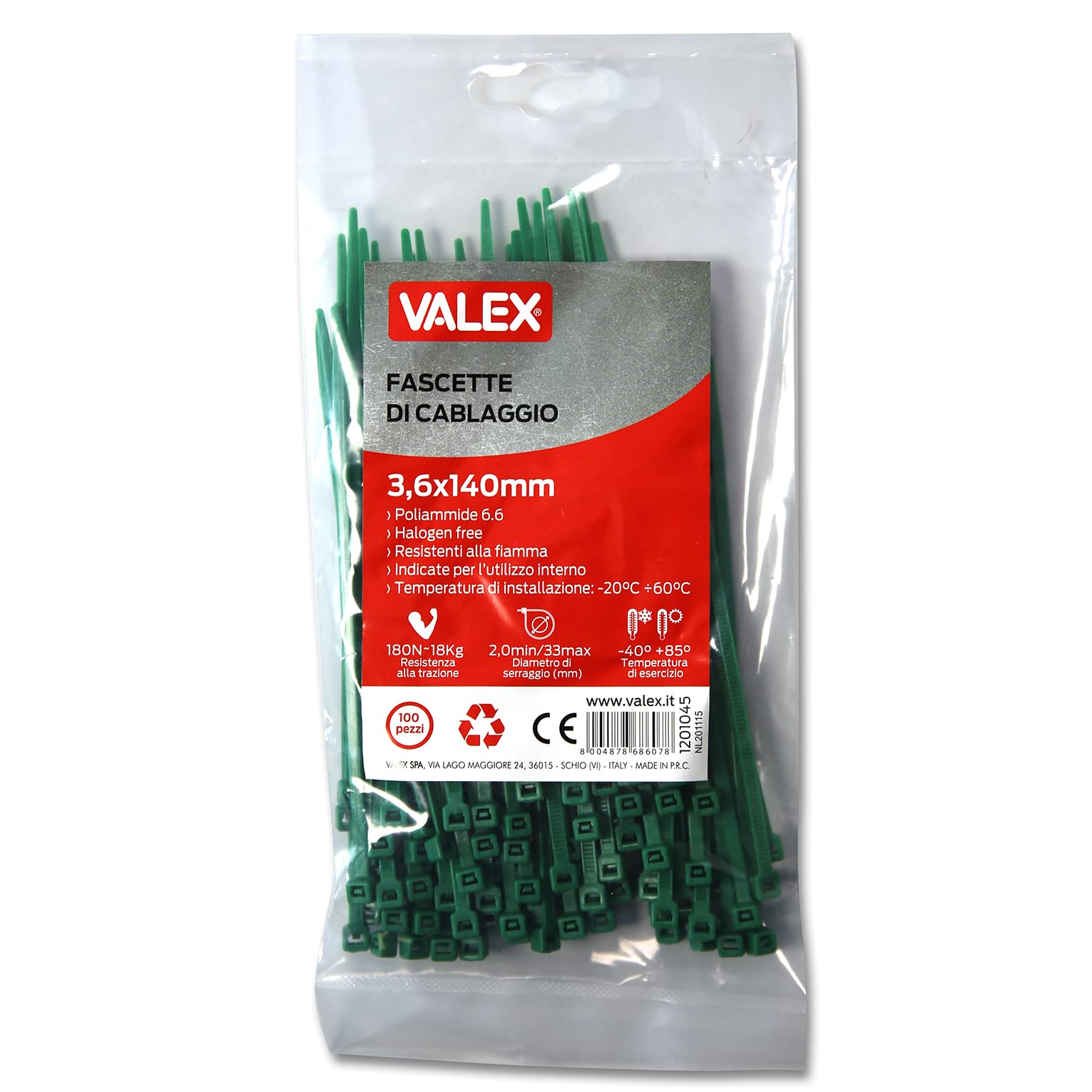 Valex Fascette verdi 200x3,6 mm 100 pezzi poliammide