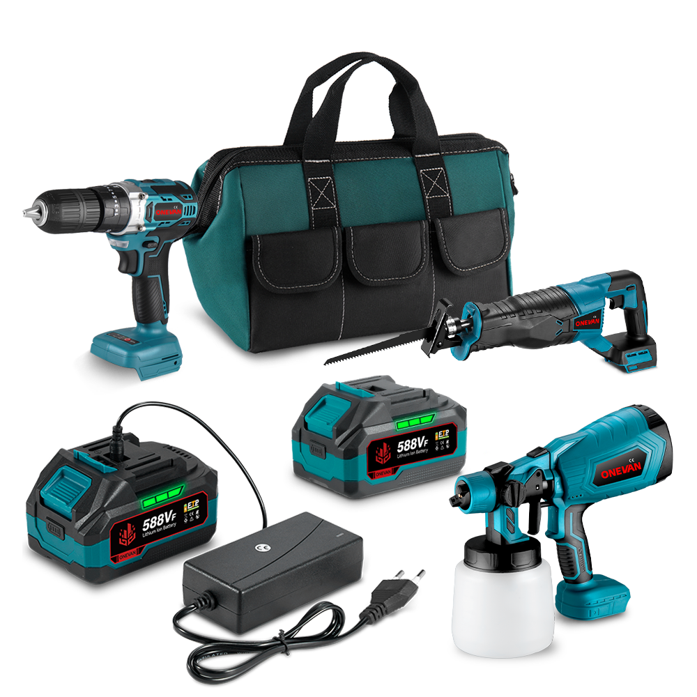 ONEVAN Cordless Tool Set kit 3pz sega trapano vernice 3.0Ah