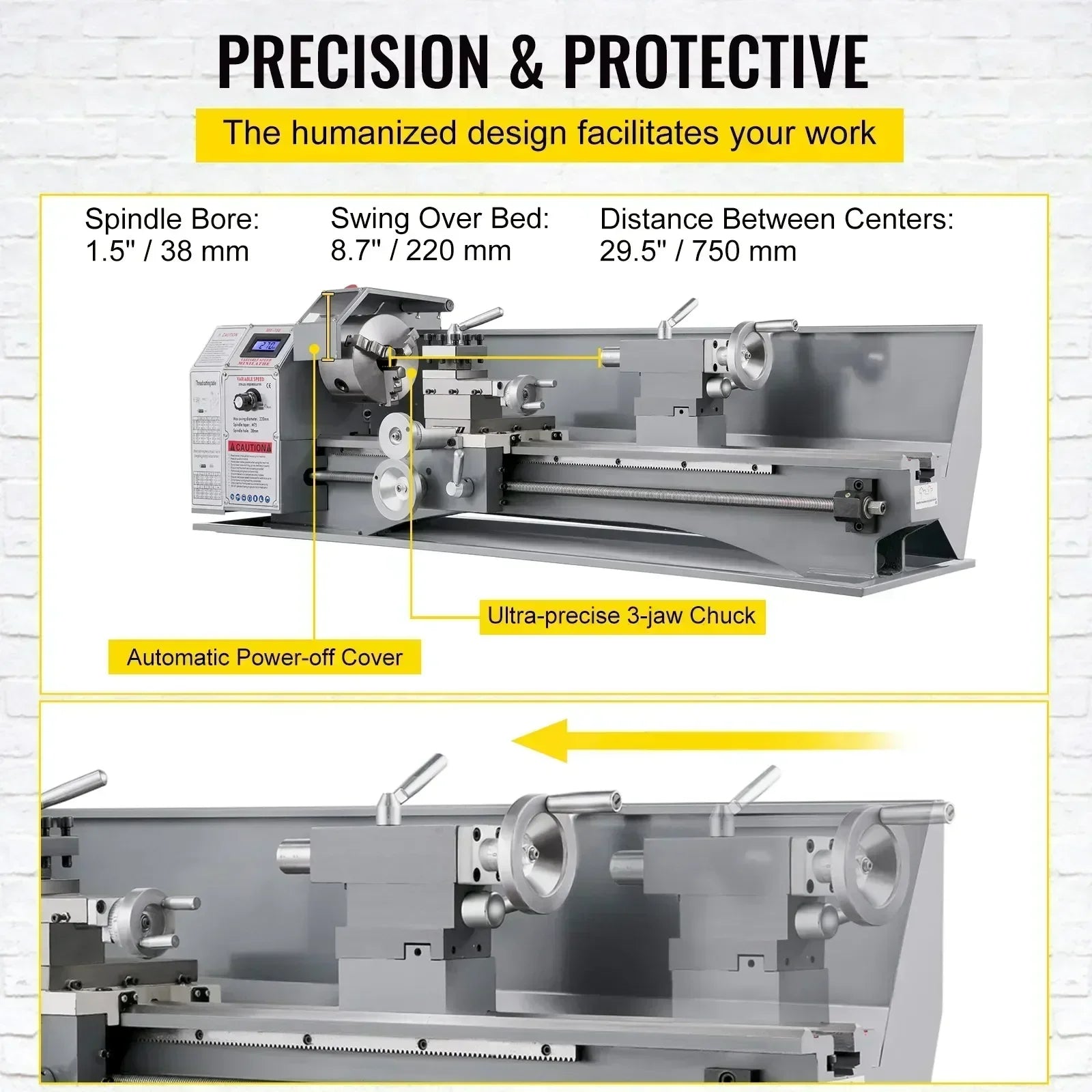 Sihao Lathe 220x750 tornio metalli 750W brushless LED