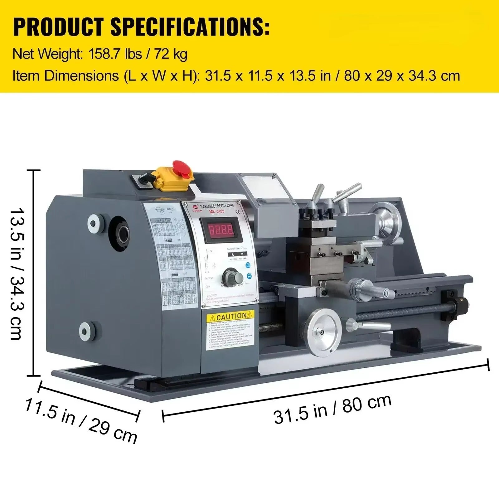 Sihao Mini Tornio Metallo 750W 8x16 50-2500 giri