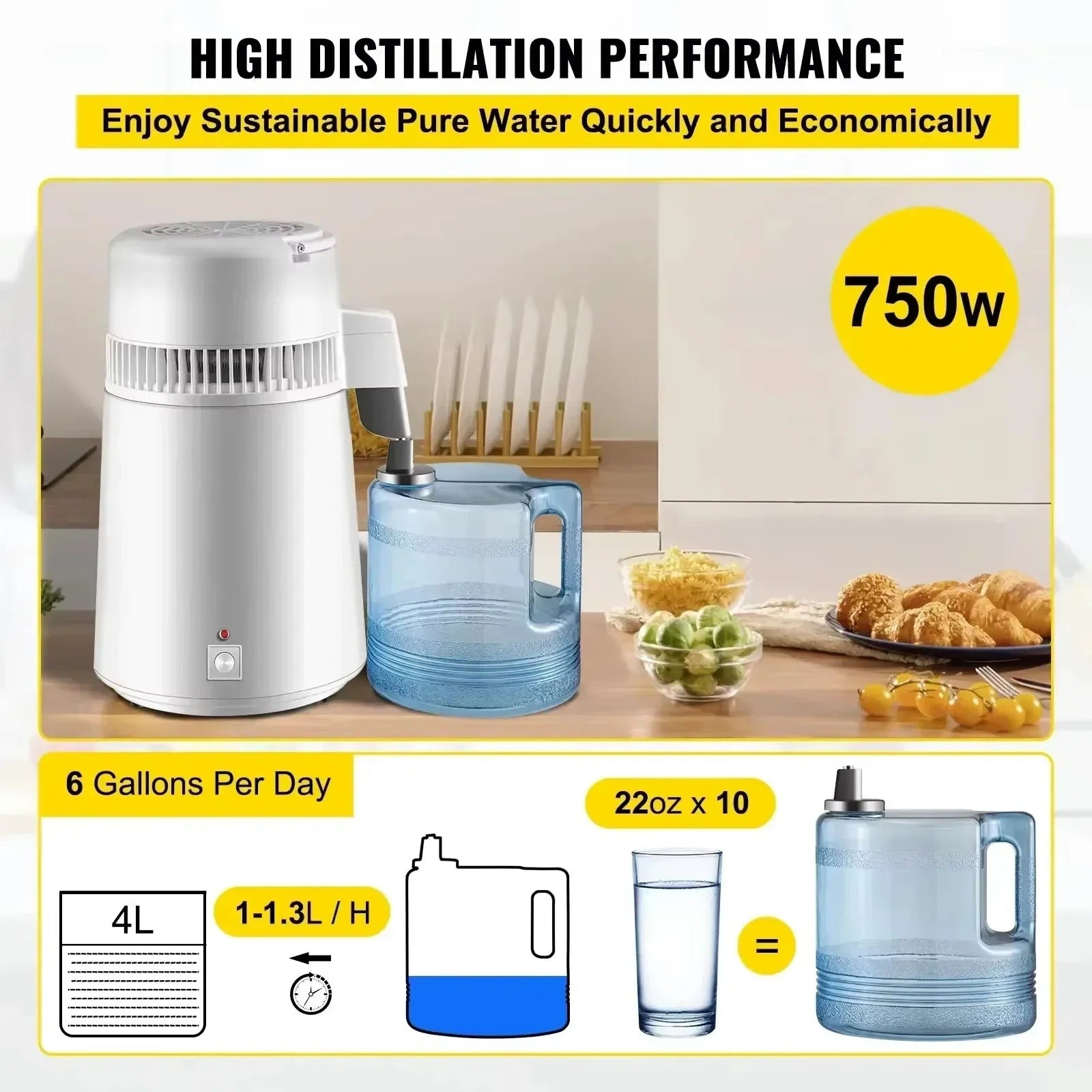 Sihao Home Appliance Distillatore Acqua 4L 220V Bianco