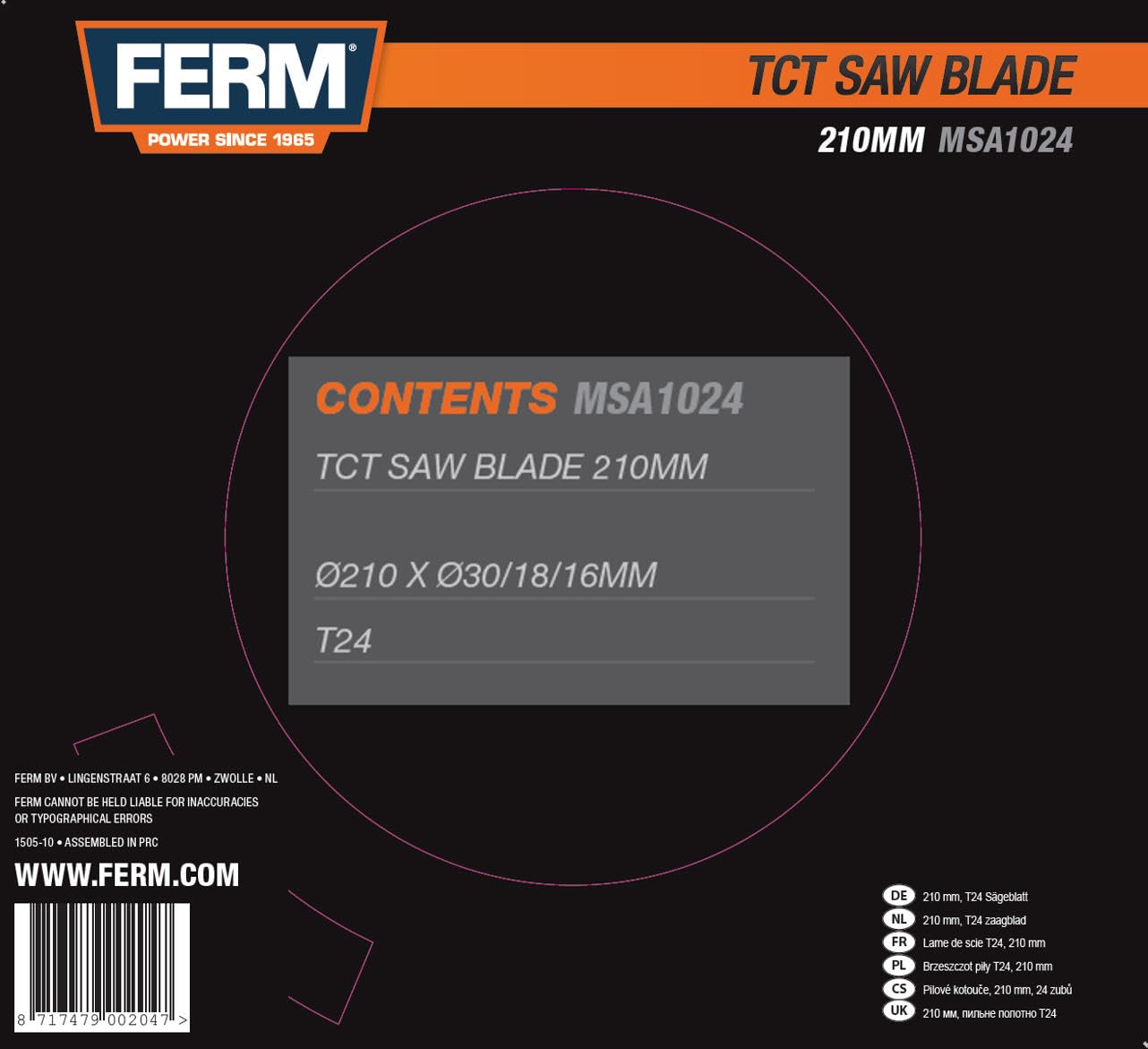 Ferm MSA1024 Lama Sega 210 mm 24 Denti per Legno