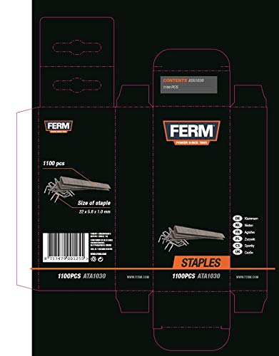 Ferm ATA1030 punti metallici 22 mm tipo 55 1100 pezzi acciaio