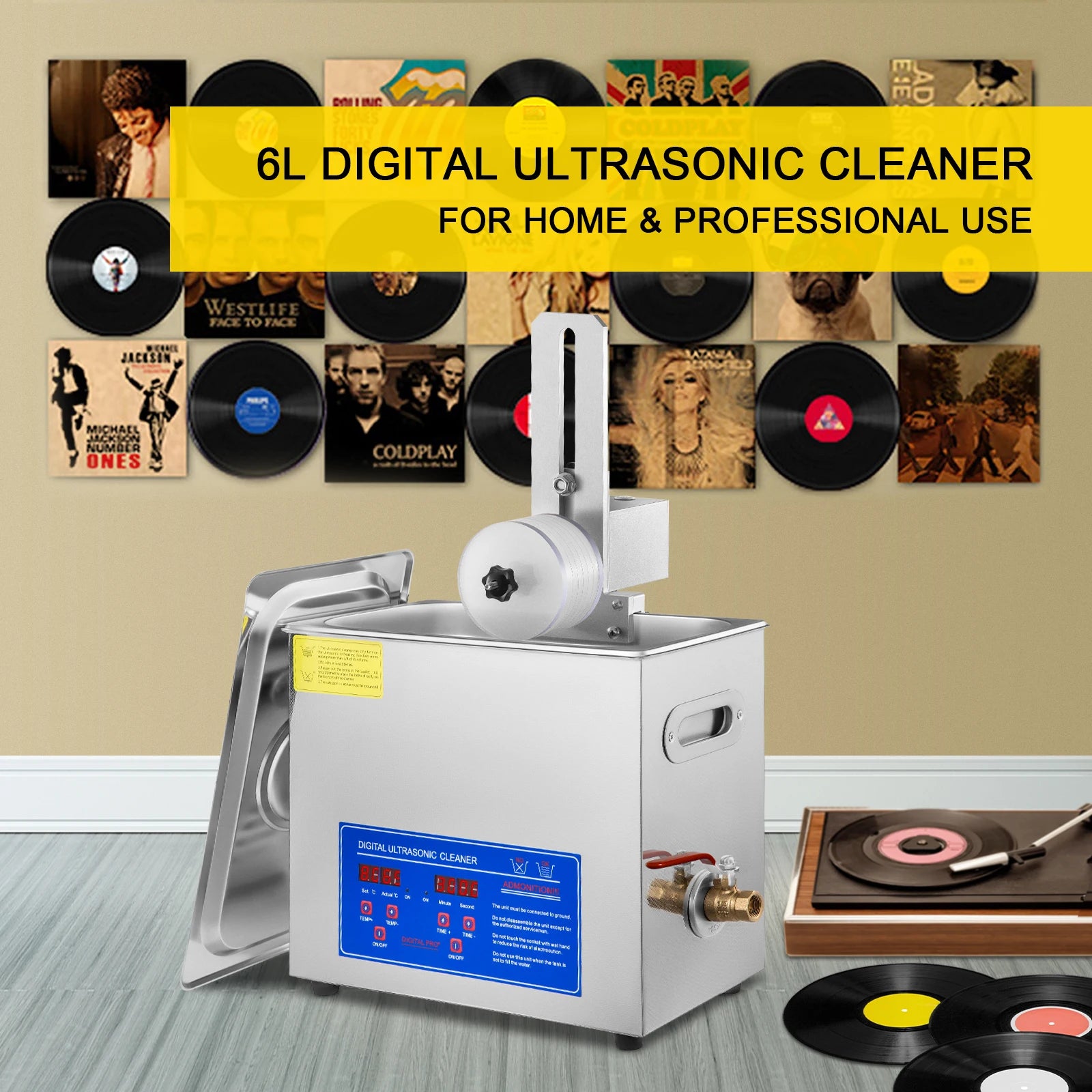 Sihao Ultrasonic Cleaners 6L 180W pulitore vinili 40kHz con rack