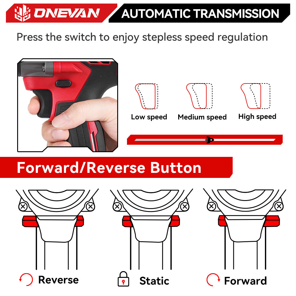ONEVAN Automotive Tools Chiave a Impulsi 1/2" 500Nm Rossa 18V