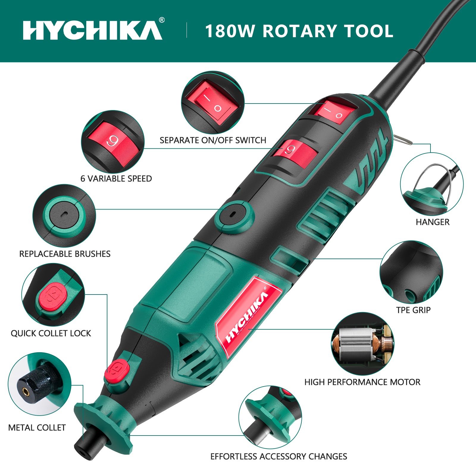 HYCHIKA Utensile Rotativo 180W Kit 173pz