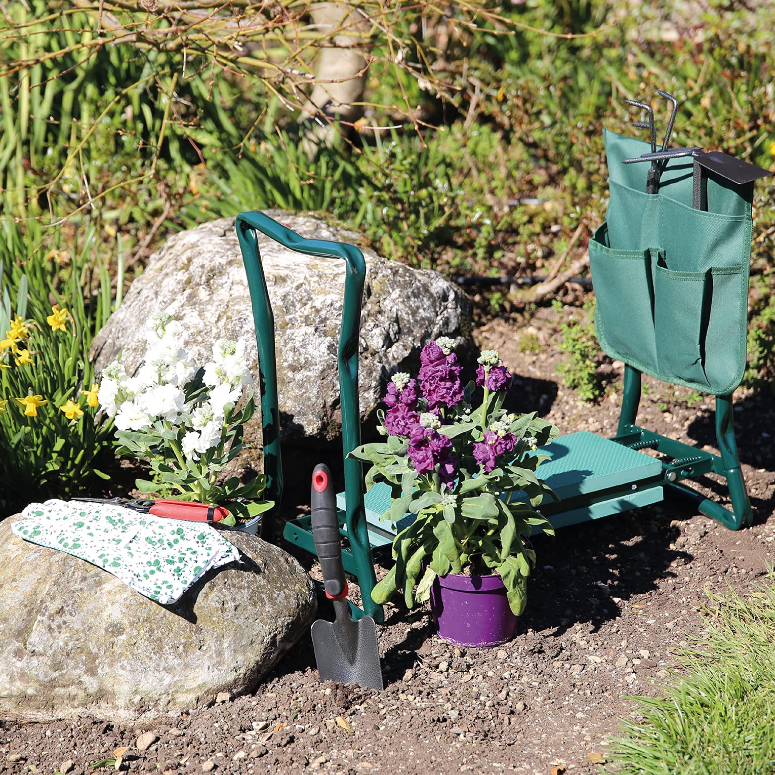 Valex Set Giardinaggio 6 Utensili con Sgabello Inginocchiatoio